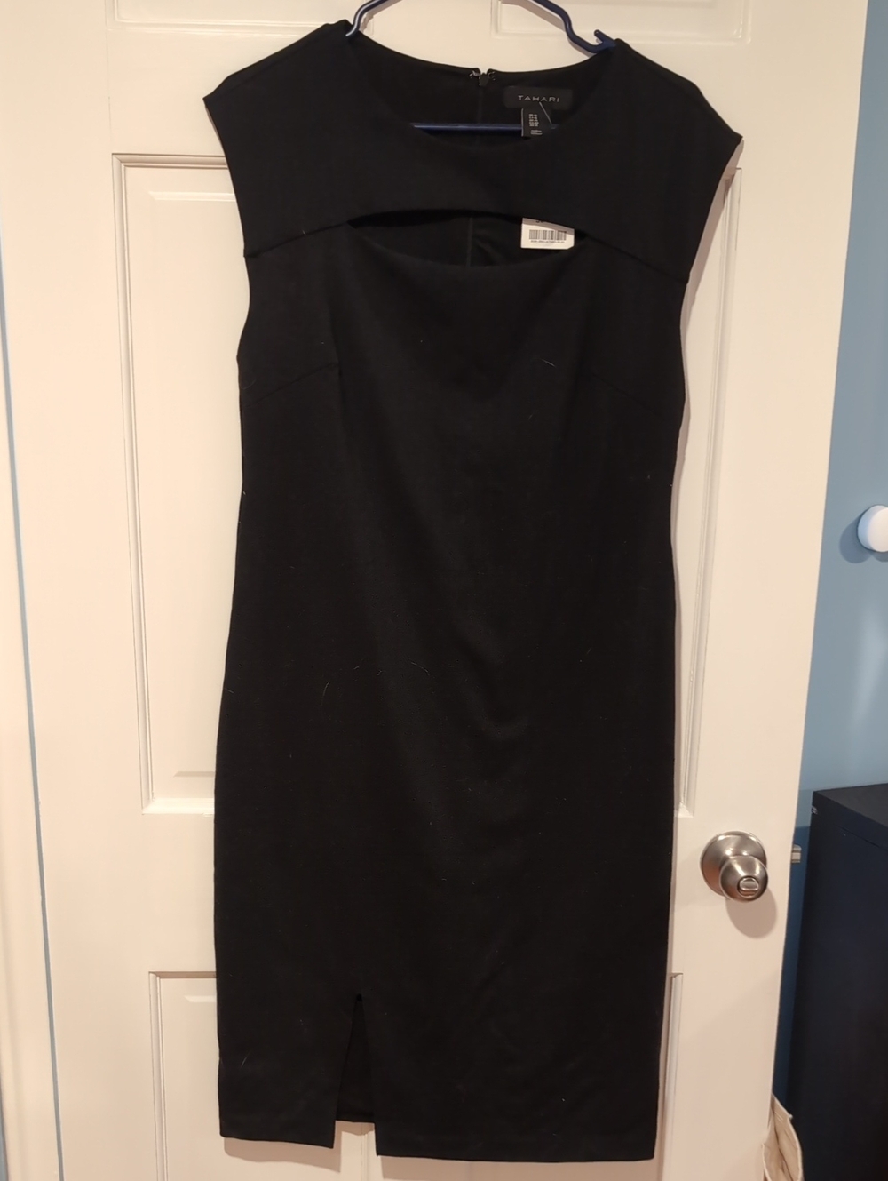Tahari Black Midi Sheath Dress with Front Cutout